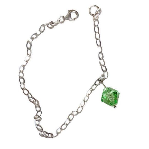 Pretty Sterling Silver Bracelet with Sparkling Green Peridot Color Crystal - Picture 1 of 7